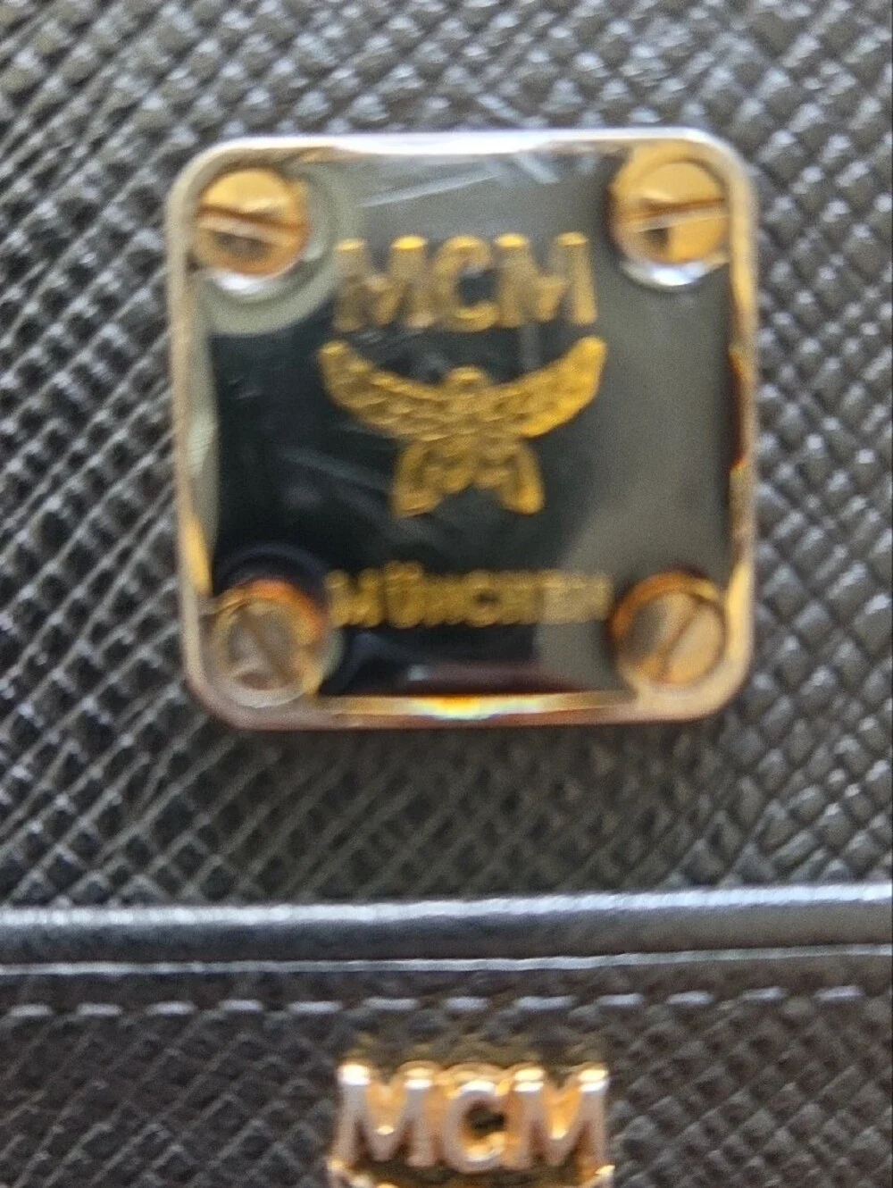 MCM Black Leather Logo-Stud Continental Wallet with Gold Accents